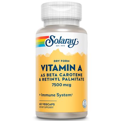 Solaray Dry Form Vitamin A - Vitamin A as 60% Beta Carotene and 40% Retinyl Palmitate with Carrot Powder - Eyes, Antioxidant Activity, and Immune System Support - 60 Servings, 60 VegCaps