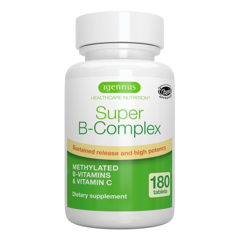 Super B-Complex - Methylated B Vitamins, MTHFR Supplement with Methylfolate &amp; B12 Methylcobalamin, Sustained Release, Clean Label, Vegan, Lab Verified, 180 Small Tablets by Igennus