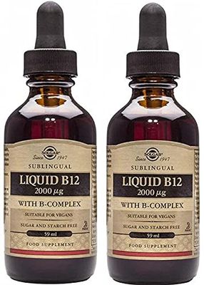 Solgar Liquid B-12 with B-Complex - 2 fl oz, Pack of 2 - Supports Energy, Immune &amp; Nervous System Health - Vegan, Kosher, Gluten Free
