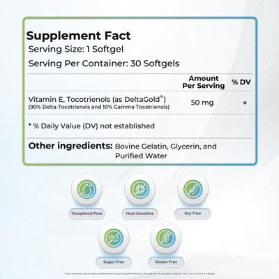 WELLNESS EXTRACT Eannatto Tocotrienols Deltagold Vitamin E Supplements Softgels, Tocopherol Free, Supports Immune Health, Non-GMO, Gluten Free & Antioxidant (50MG 30 Softgels).