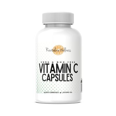 Revitalize Wellness Vitamin C Capsules | Pure, Corn &amp; GMO-Free | 1000 mg Vitamin C Per Capsule | 200 Capsules
