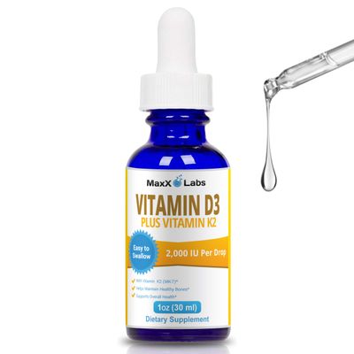 Vitamin D3 K2 Liquid Drops - Vitamin D3 2000 IU Per Drop - Liquid Vitamin D3 with K2 Supplements for Adults &amp; Kids - Vit D for Healthy Bones, Heart &amp; Immune Health - Vitamin D K2 MK7 Dropper 1 Oz