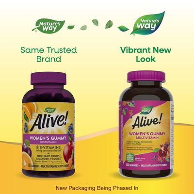 Nature's Way Alive! Women's Daily Gummy Multivitamins, 16 Vitamins &amp; Minerals, Energy Metabolism*, Hair Skin &amp; Nails*, Vegetarian, Mixed Berry Flavored, 130 Gummies (Packaging May Vary)