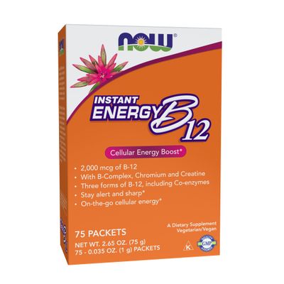 NOW Foods Supplements, Instant Energy B-12 (2,000 mcg of B-12 per packet), Cellular Energy Boost*, 75 Packets