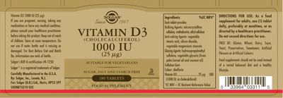 Solgar Vitamin D3 (Cholecalciferol) 25 mcg (1000 IU) - Helps Maintain Healthy Bones & Teeth - Immune System Support - Non-GMO, Gluten Free, Dairy Free, Kosher - Unflavored, 180 Count