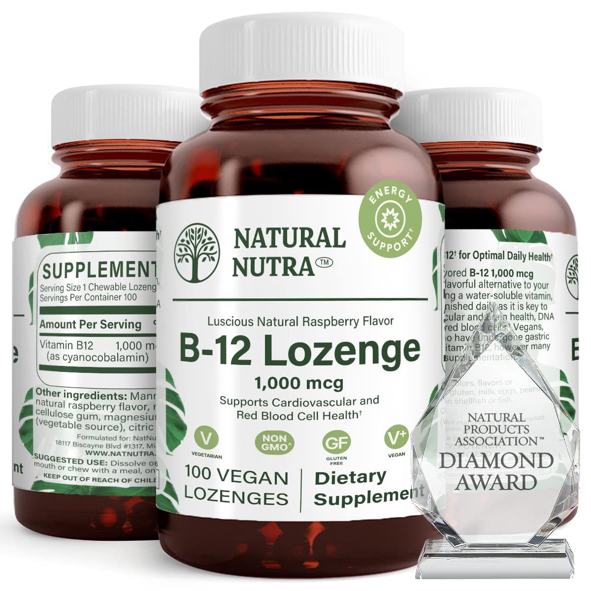 Natural Nutra Vitamin B12 Supplement, Helsp to Increase Energy Levels, Promotes Better Mentel Health, Supports Cardiovascular System, 100 Lozenges