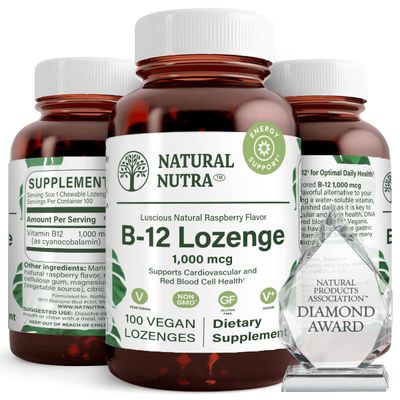 Natural Nutra Vitamin B12 Supplement, Helsp to Increase Energy Levels, Promotes Better Mentel Health, Supports Cardiovascular System, 100 Lozenges