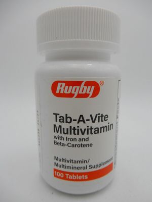 Rugby Tab-A-Vite Multivitamin with Iron and Beta-Carotene Multivitamin/Mineral Supplement - 100 Tablets