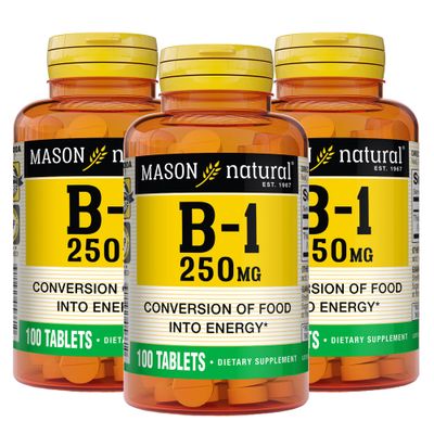 MASON NATURAL Vitamin B1 Thiamine 250 mg, 300-Day Supply, Dietary Supplement to Support Natural Energy Levels, 100 Tablets (Pack of 3)