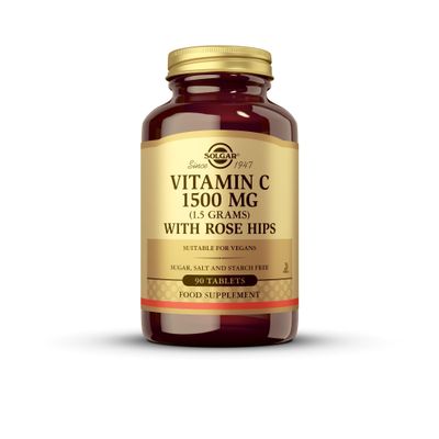 Solgar Vitamin C 1500 mg with Rose Hips - 90 Tablets - Antioxidant &amp; Immune Support - Non-GMO, Vegan, Gluten Free, Dairy Free, Kosher - 90 Servings