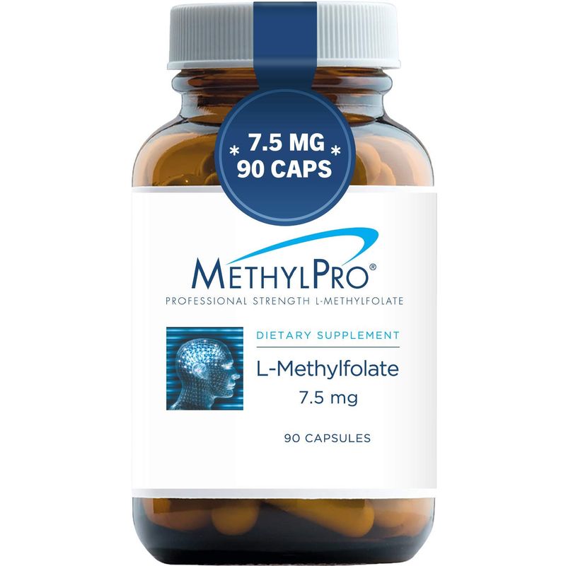 MethylPro 7.5mg L-Methylfolate - Professional Strength Active Methyl Folate, 5-MTHF Supplement for Mood Support &amp; Homocysteine Methylation - Gluten-Free with No Fillers (90 Capsules)
