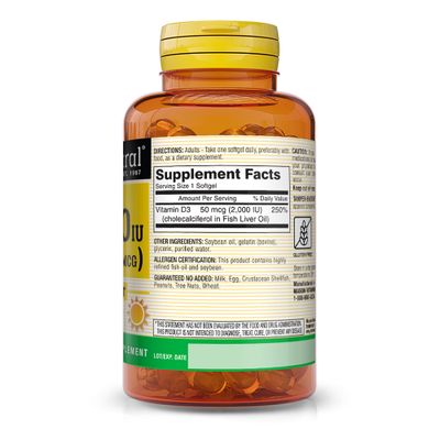 MASON NATURAL Vitamin D3, 2000 IU, Softgels, 120 ea
