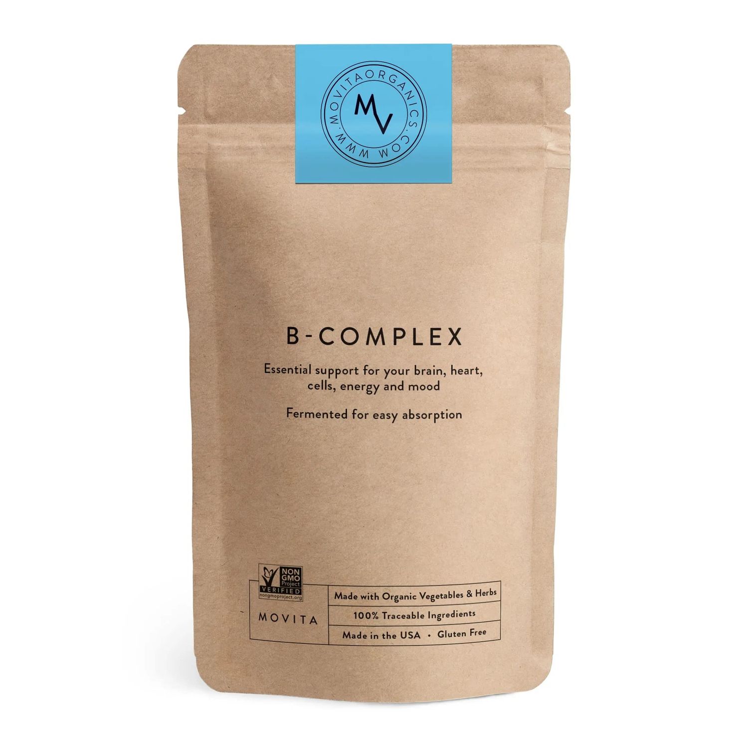 Movita Fermented Vitamin B-Complex - Organic Whole Foods for Mood, Stress Relief, and Metabolism Support - Vegan, Gluten-Free, Non-GMO, 30-Day Supply (Eco-Friendly Refill Pouch)