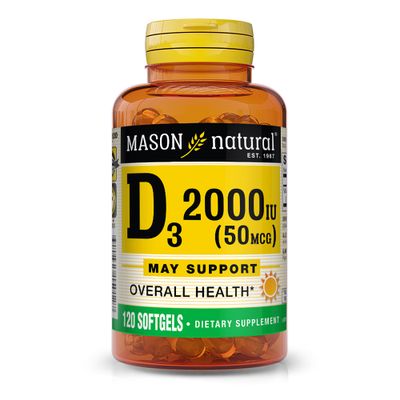 MASON NATURAL Vitamin D3, 2000 IU, Softgels, 120 ea