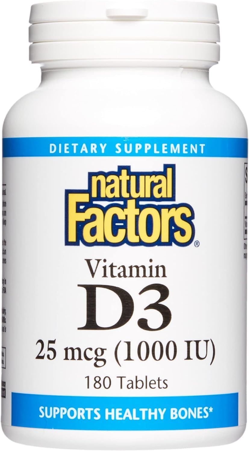 Natural Factors, Vitamin D3 1000 IU (25 mcg), Supports Strong Bones, Muscles and Immune Function, 180 Tablets