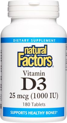 Natural Factors, Vitamin D3 1000 IU (25 mcg), Supports Strong Bones, Muscles and Immune Function, 180 Tablets