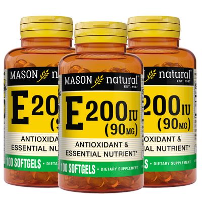 MASON NATURAL Vitamin E 90 mg (200 IU) - Antioxidant and Essential Nutrient, Healthy Immune System, Skin and Eyes, Whole Body Supplement, 100 Softgels (Pack of 3)
