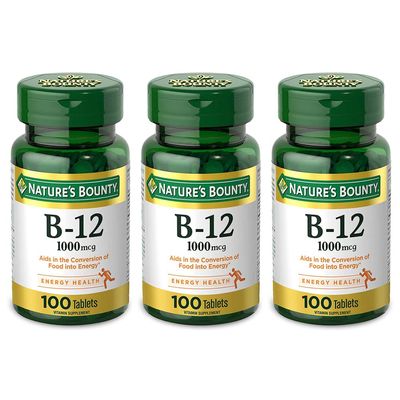 Nature&#39;s Bounty Natural Vitamin B12, 1000mcg Tablets, 100 Count, Pack of 3