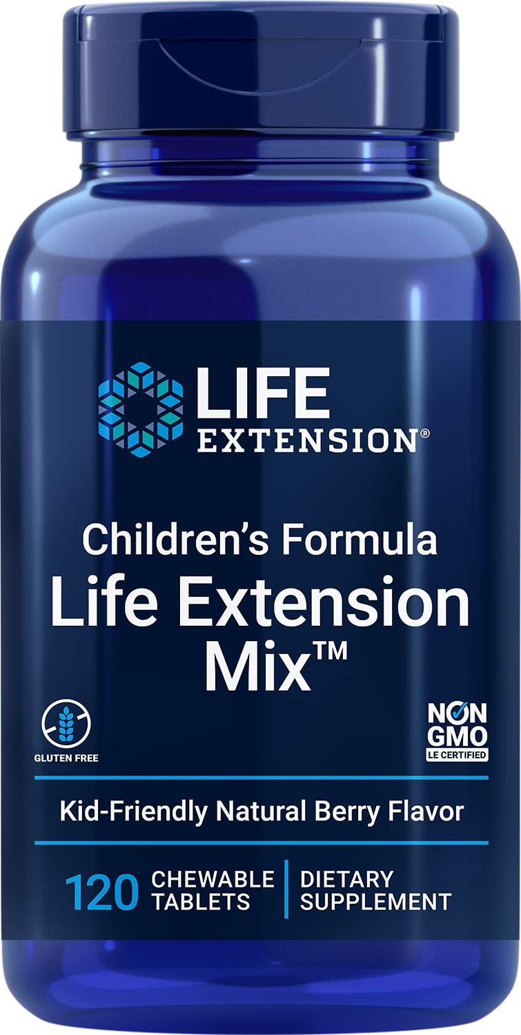 Life Extension Children&#39;s Formula Mix, multivitamin for Kids, 18 Essential Vitamins and Minerals, Berry Flavored with no Added Sucrose, Gluten-Free, Non-GMO, 120 chewable Tablets