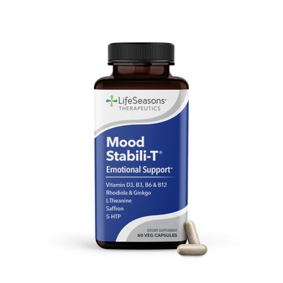 LifeSeasons Mood Stabili-T - Emotional Support - Stabilizes &amp; Balances Mood - Evokes Calmness Relaxation &amp; Happiness - Stress Relief + Relax Mind - Rhodiola, Ginkgo Biloba &amp; Vitamin D3-60 Capsules