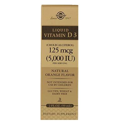 SOLGAR Liquid Vitamin D3 125 mcg (5,000 IU) - 2 fl oz - Delicious, Natural Orange Flavor - Helps Maintain Healthy Bones &amp; Teeth - Immune System Support - Gluten Free, Dairy Free, Kosher - 59 Servings