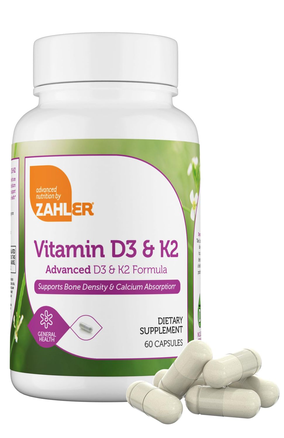 Zahler Vitamin D3 5000 IU K2 - Advanced Vitamin D3 K2 Formula - Bone Density &amp; Calcium Absorption - Kosher Vegetarian MK7 Vitamin K2 D3 Vitamin Supplement - VIT D3 K2, Vitamin D K2 (60 Capsules)