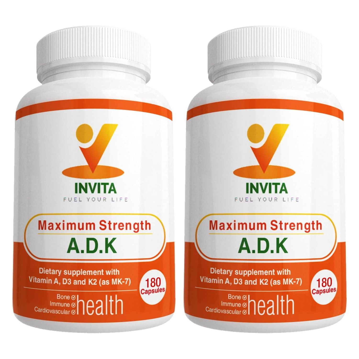 INVITA ADK - Vitamins A1, Vitamin D3 5000 IU &amp; K2 MK7 Supplement - Physician Formulated Bone &amp; Immune System Support - Gluten Free, Non-GMO - 180 Vegetarian Capsules for Men &amp; Women