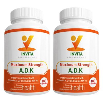 INVITA ADK - Vitamins A1, Vitamin D3 5000 IU &amp; K2 MK7 Supplement - Physician Formulated Bone &amp; Immune System Support - Gluten Free, Non-GMO - 180 Vegetarian Capsules for Men &amp; Women