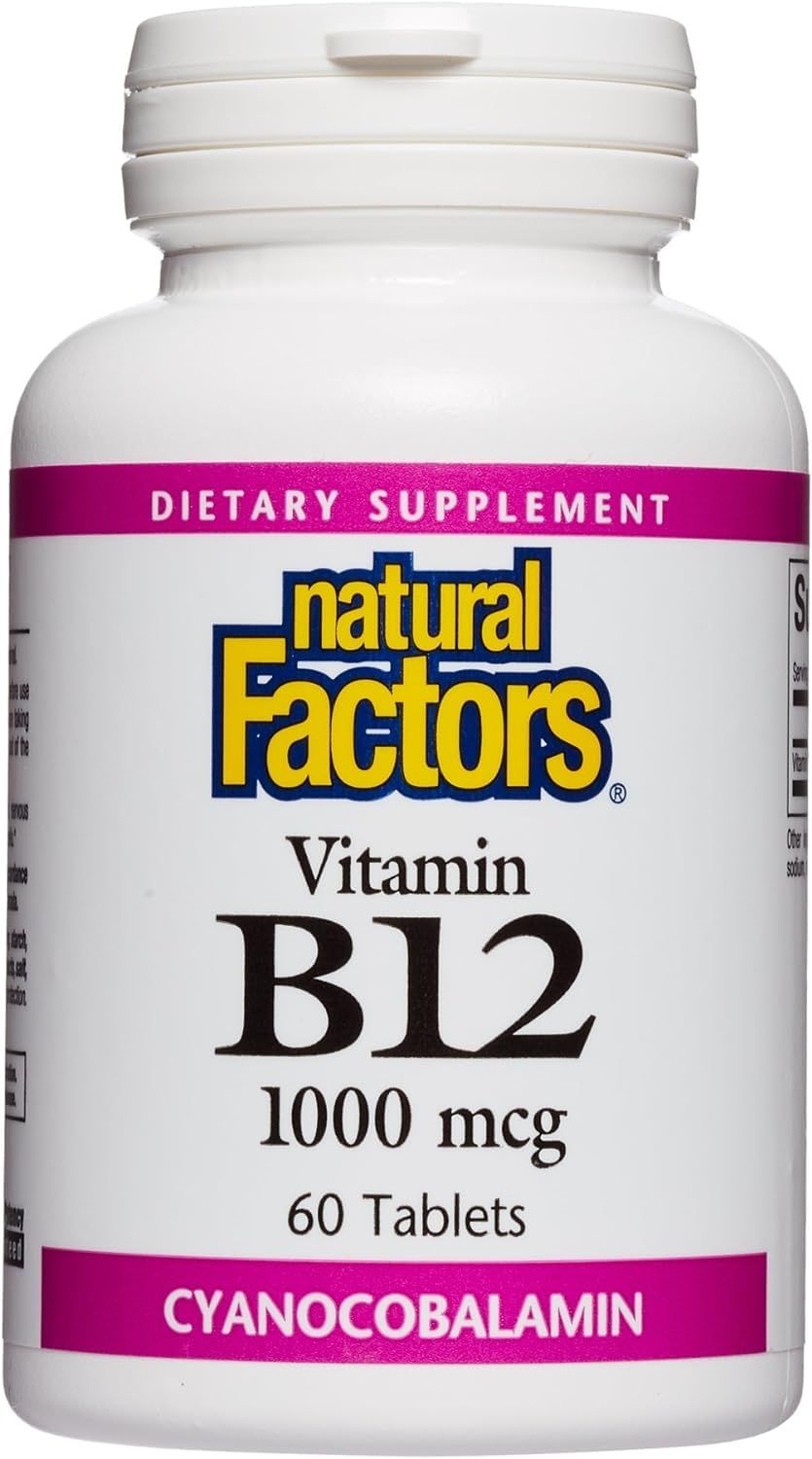 Natural Factors, Vitamin B12 Cyanocobalamin 1000 mcg, Supports Energy and Red Blood Cell Production, 60 tablets (60 servings)