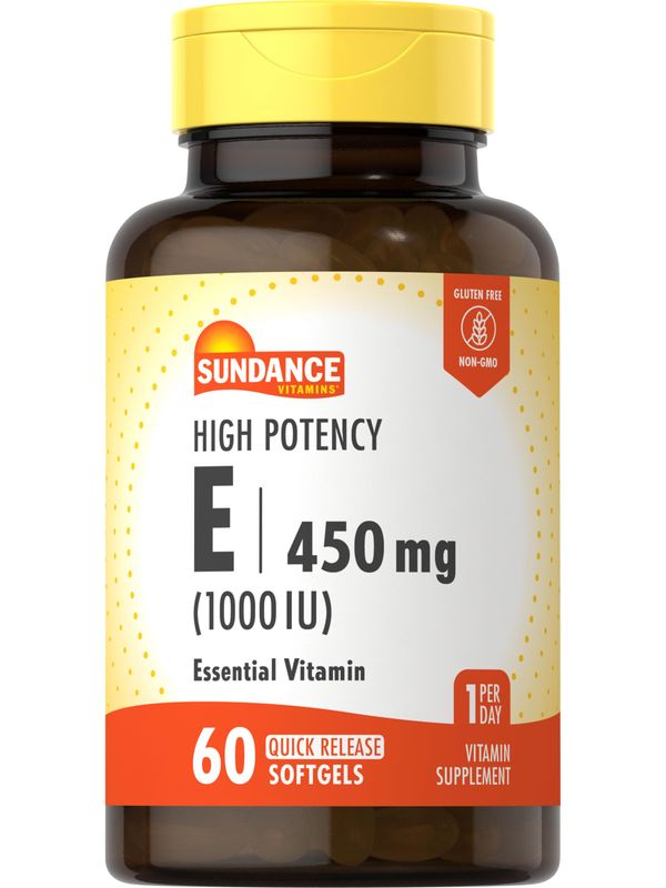 Sundance High Potency Vitamin E | 450mg (1000 IU) | 60 Softgels | Essential Vitamin Supplement | Non-GMO and Gluten Free Formula