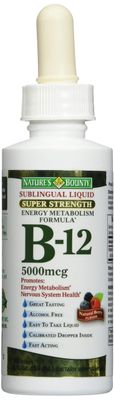 Nature&#39;s Bounty B-12 5000 mcg Sublingual Liquid Energy Health, 2 Fl Oz (Pack of 3)