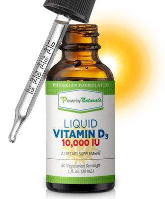 Power By Naturals Vitamin D3 Liquid Drops 10000 IU - High-Potency Vitamin D3 for Adult Bone Strength &amp; Immune Support - Gluten-Free, Non-GMO, Sugar-Free Vitamin - Orange Flavor, 1 fl Oz (30 Servings)