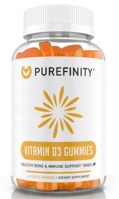 PUREFINITY Vitamin D3 5000 iu Gummies - Your Daily Vitamin D Supplement for Bone Health, Immune Health, and Joint Muscle Support for Adults &amp; Kids - Gluten Free, Non-GMO - 60 Vegan Gummies