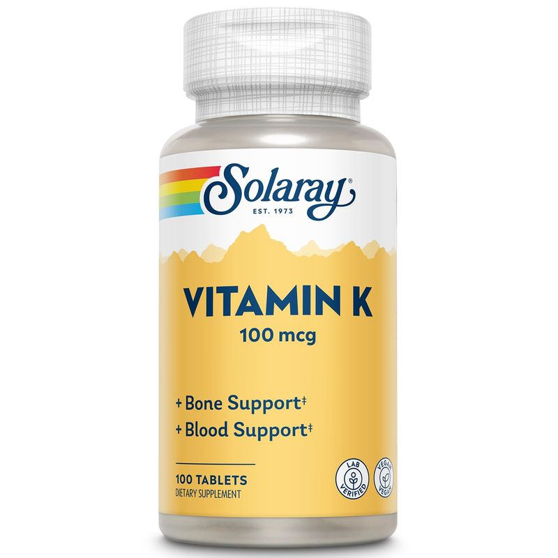 Solaray Vitamin K-1 100mcg | Healthy Bone Structure, Blood Clotting, Protein Synthesis Support | Non-GMO, Vegan &amp; Lab Verified | 100 Tablets