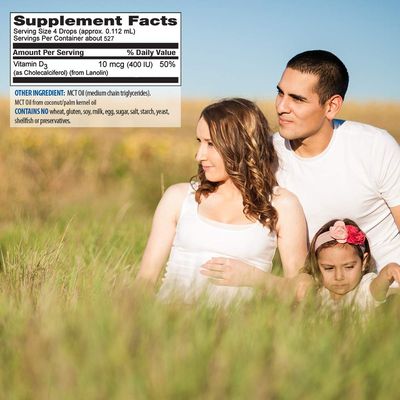 Vitamin D Drops for Baby, Kids and Adults - Pure Liquid D3 - Easy Dose Dropper - 2 Ounce Supply from Natural Health Goodies