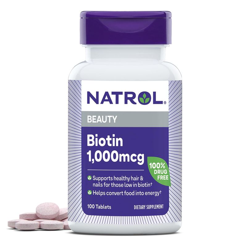 Natrol Beauty Biotin 1000mcg, Dietary Supplement for Healthy Hair, Skin, Nails and Energy Metabolism, 100 Tablets, 100 Day Supply (Pack of 12)