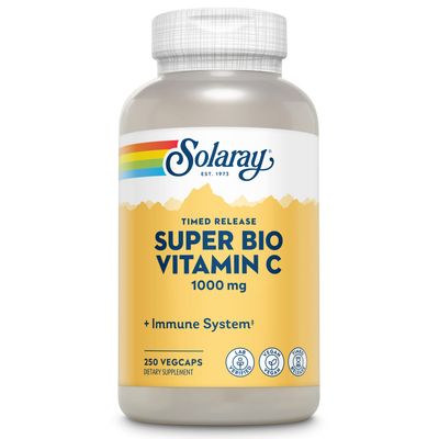 Solaray Super Bio Vitamin C 1000mg, Buffered, Time Release Capsules with Bioflavonoids, Two-Stage for High Absorption &amp; All Day Immune Support, Vegan, 60 Day Guarantee, 125 Servings, 250 VegCaps