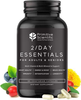Primitive Scientific Whole Food Multivitamins for Adults &amp; Seniors - Multivitamins for Women &amp; Men - 2X a Day Adult Vitamins with Vitamin A, C &amp; D3 - Natural &amp; Sugar-Free | 60 Caps [30 Servings]