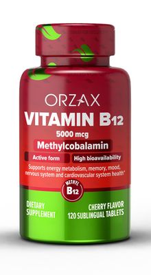 ORZAX Vitamin B12 5000 mcg Methylcobalamin for Memory, Mood, Cardiovascular and Energy Supplement - Cherry Flavored - 120 Sublingual Tablets