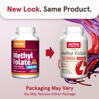 Jarrow Formulas Methyl Folate 1000 mcg, Dietary Supplement, Methyl Folate for Cellular Energy Support, 100 Veggie Capsules, 100 Day Supply