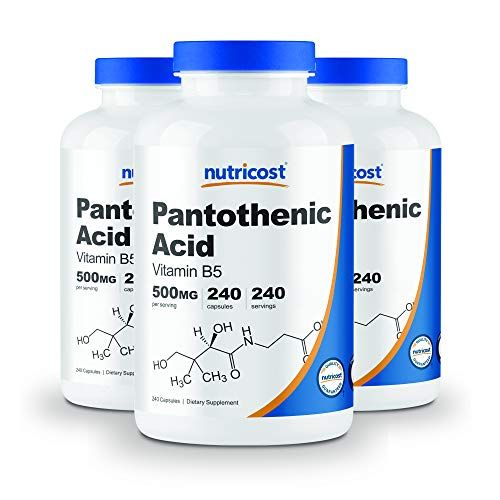 Nutricost Pantothenic Acid (Vitamin B5) 500mg, 240 Capsules (3 Bottles)