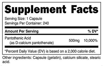 Nutricost Pantothenic Acid (Vitamin B5) 500mg, 240 Capsules (3 Bottles)