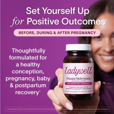 Ladywell Prenatal Multivitamin | Conception, Pregnancy &amp; Postpartum | Key Ingredients Including DHA, Folate &amp; Iron | Expertly-Formulated &amp; Tested | Designed for Absorption with Nausea Support, 60 Ct