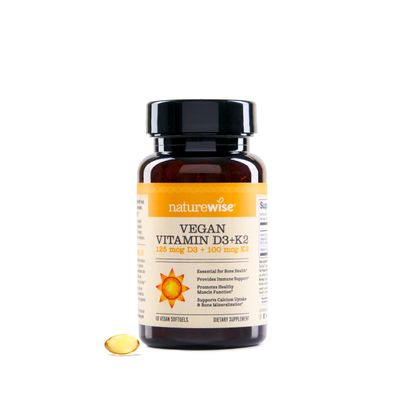NatureWise Vitamin D3 + K2 with Plant Based Vitamin D 5000IU &amp; 100mcg Vitamin K2 as MK-7 - Max Absorption - Vegan Non-GMO - Immune Support - with Extra Virgin Olive Oil - 60 Softgels[2-Month Supply]