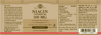 Solgar Niacin Vitamin B3 Tablets, 100 mg, 100 Count