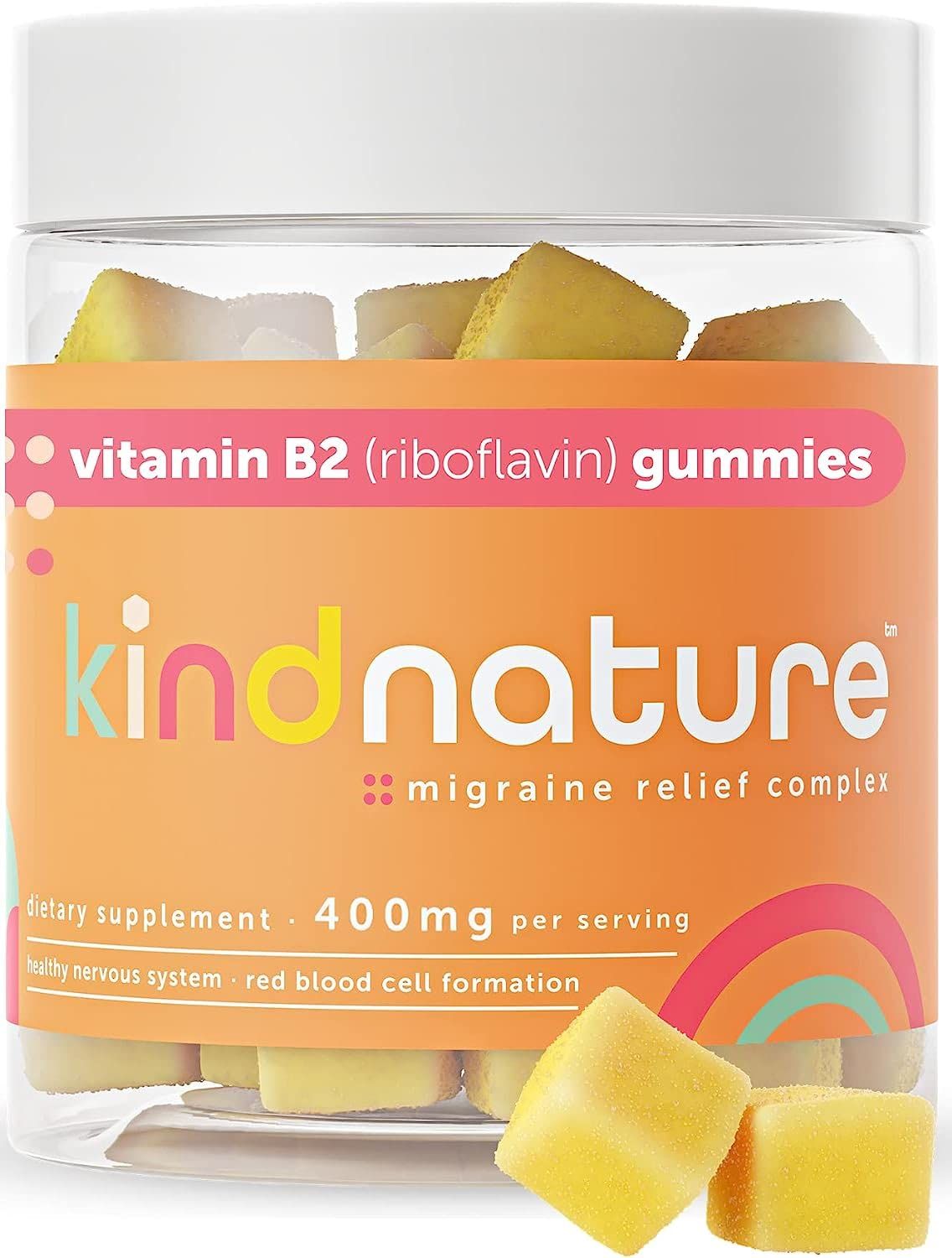 Kind Nature Vitamin B2 Gummies - Riboflavin 400mg Supplement for Kids &amp; Adults - Non-GMO, Soy &amp; Gluten-Free, Vegan Chewable Gummies (30 Day Supply)