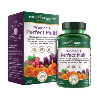 Purity Products Womens Perfect Multi Balanced Multivitamin - Supports Urinary Tract Health, Immune, Bone + Muscle, Hair, Skin, Nails, an Elite Probiotic for Digestive Health + More - 120 Tablets