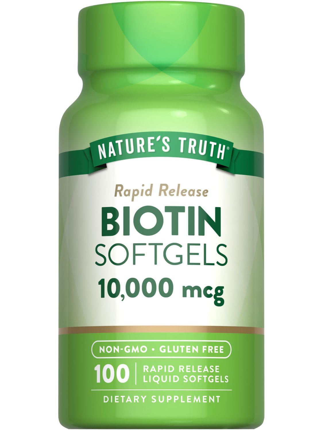 Nature&#39;s Truth Biotin 10,000mcg | 100 Softgels | Non-GMO Gluten Free Supplement