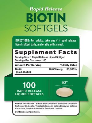 Nature's Truth Biotin 10,000mcg | 100 Softgels | Non-GMO Gluten Free Supplement