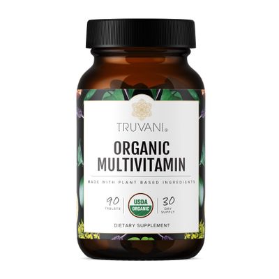 Truvani Daily Organic Multivitamin Supplement - Vegan, Non GMO Tablets with Iron &amp; Biotin - Dairy, Soy, &amp; Gluten Free - 30 Day Supply (90 Tablets)